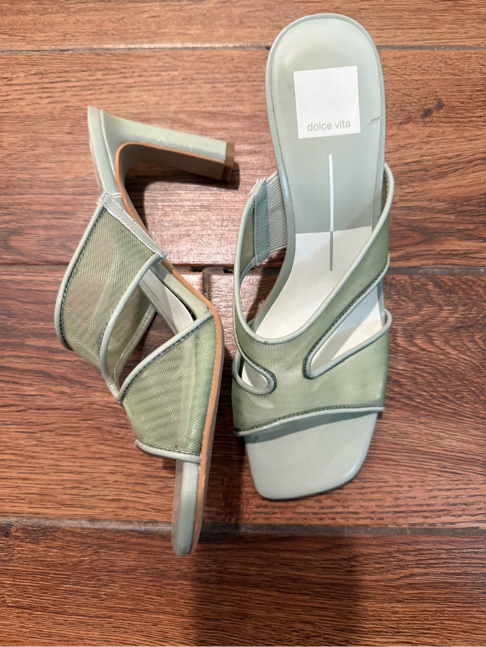 ✨Dolce Vita Gitel Green Mesh Square-Toe Slip-On Heels